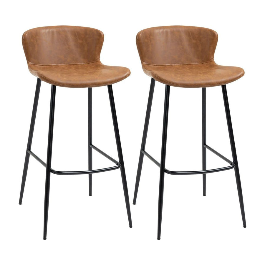 HOMCOM Bar Stools Set of 2, PU Leather Upholstered Bar Chairs, Breakfast Kitchen Counter Chairs with Backs, Steel Legs and