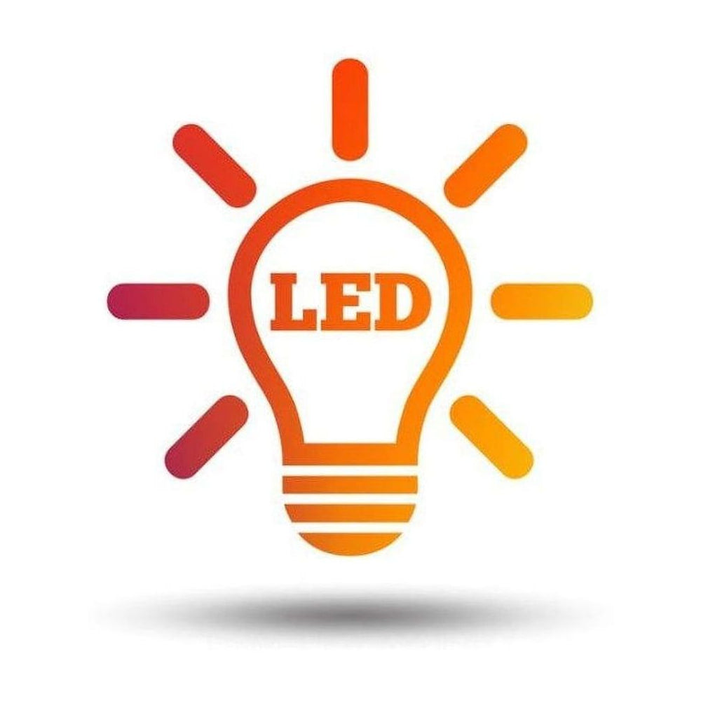 Colorful light bulb icon with 'LED' text on a white background