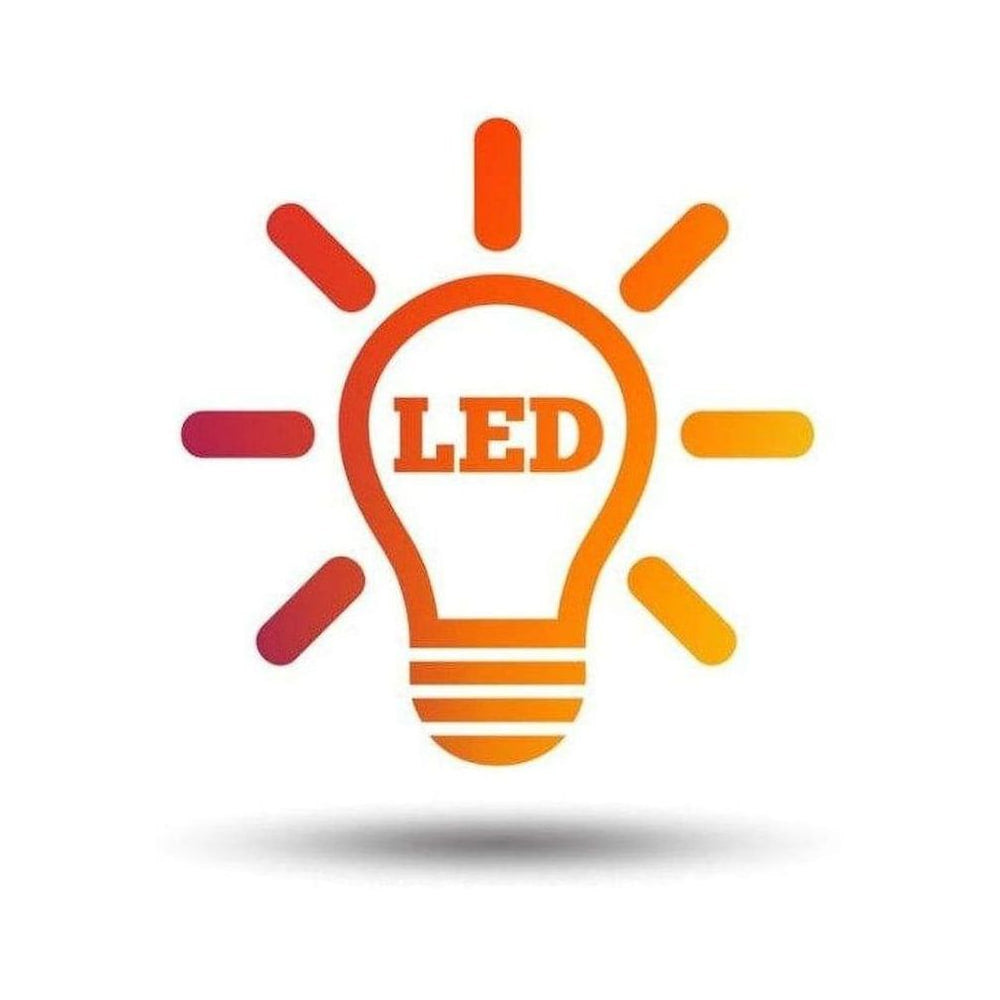 Colorful light bulb icon with 'LED' text on a white background