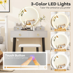 Makeup Vanity Desk with Lighted Mirror for Bedroom-Grey