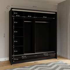 Black Gloss Mirrored Sliding Door Wardrobe 208cm – EPSOM