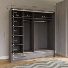 Graphite Mirrored Sliding Door Wardrobe 208cm – EPSOM