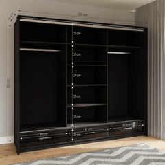Black Gloss Mirrored Sliding Door Wardrobe 255cm – EPSOM