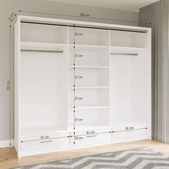 White Gloss Mirrored Sliding Door Wardrobe 255cm – EPSOM