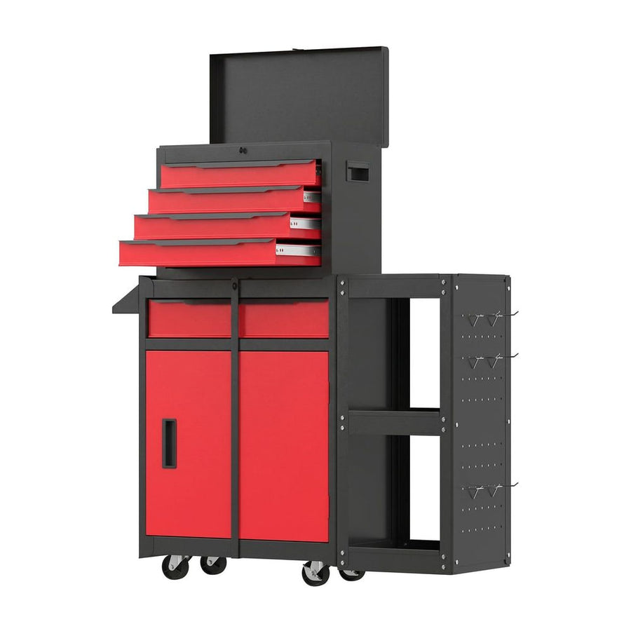HOMCOM Tool Chest, Mobile Modular Tool Box with 5 Drawers, Side Rack, Pegboard, Lock, Tool Cabinet for Garage Workshop, Red