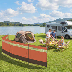 Outsunny Camping Windbreaker with Clear Windows, Carry Bag and Steel Poles, for Beach Caravan Campervan, 725 x 140cm, Orange