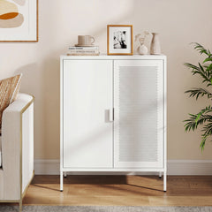 Metal Buffet Sideboard with 2 Doors and Adjustable Shelves-White