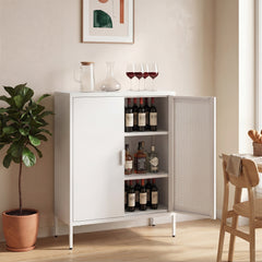 Metal Buffet Sideboard with 2 Doors and Adjustable Shelves-White