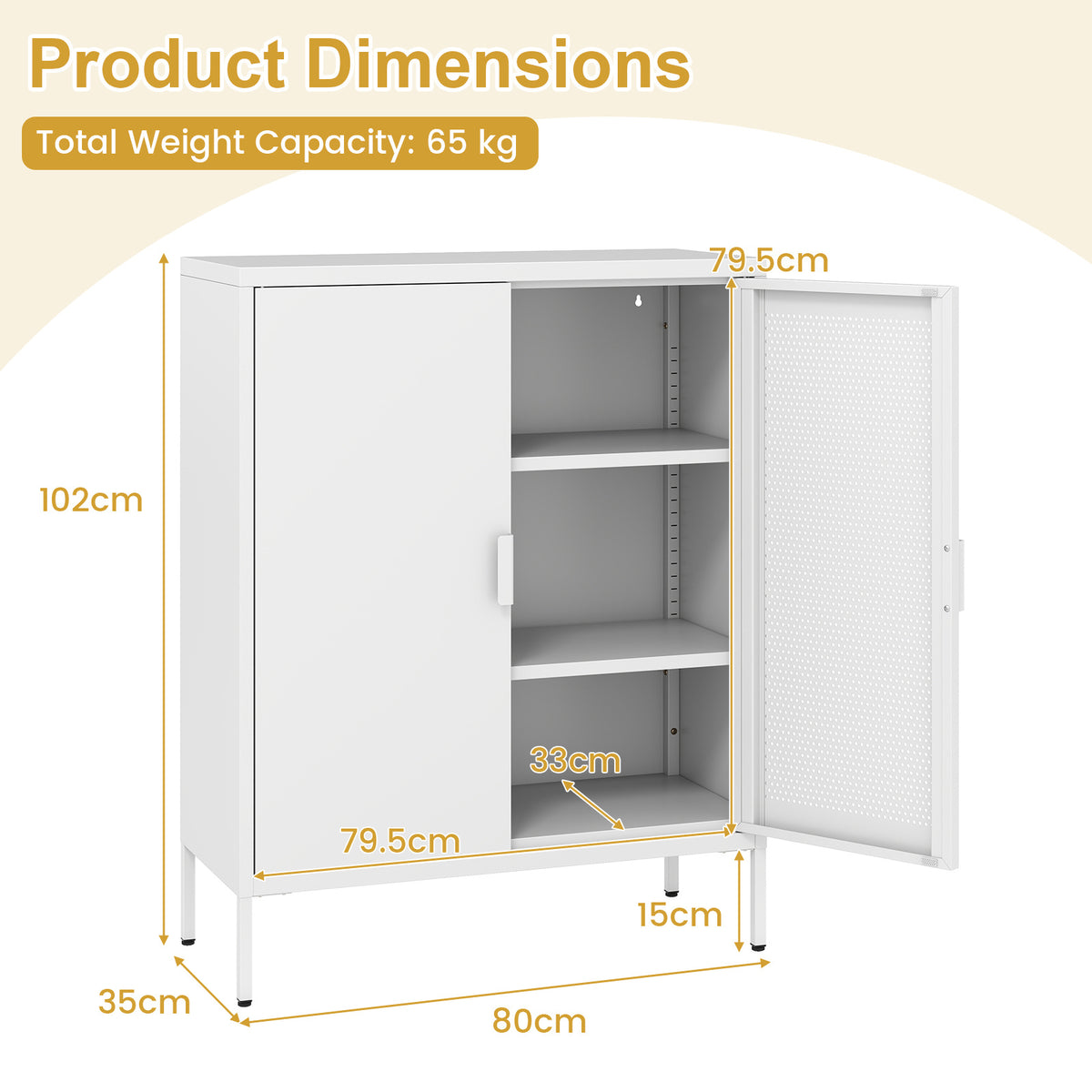 Metal Buffet Sideboard with 2 Doors and Adjustable Shelves-White