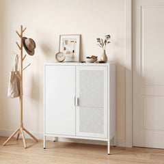 Metal Buffet Sideboard with 2 Doors and Adjustable Shelves-White