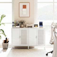 Metal Buffet Sideboard with 2 Doors and Adjustable Shelves-White