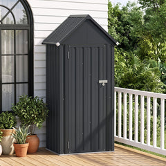 Metal Garden Tool Shed with 3 Adjustable Shelves-Dark Grey