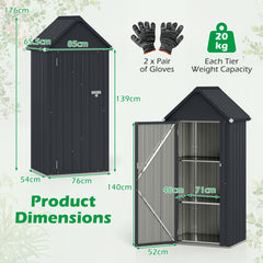 Metal Garden Tool Shed with 3 Adjustable Shelves-Dark Grey