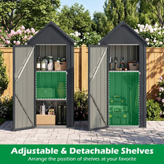 Metal Garden Tool Shed with 3 Adjustable Shelves-Dark Grey