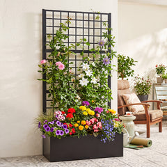 Metal Raised Garden Bed with Trellis and Drainage Holes-Black