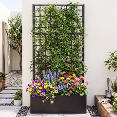 Metal Raised Garden Bed with Trellis and Drainage Holes-Black