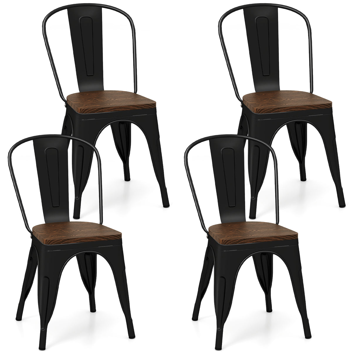 Metal Dining Chairs Set of 4 Stackable Kitchen Side Chairs-Black