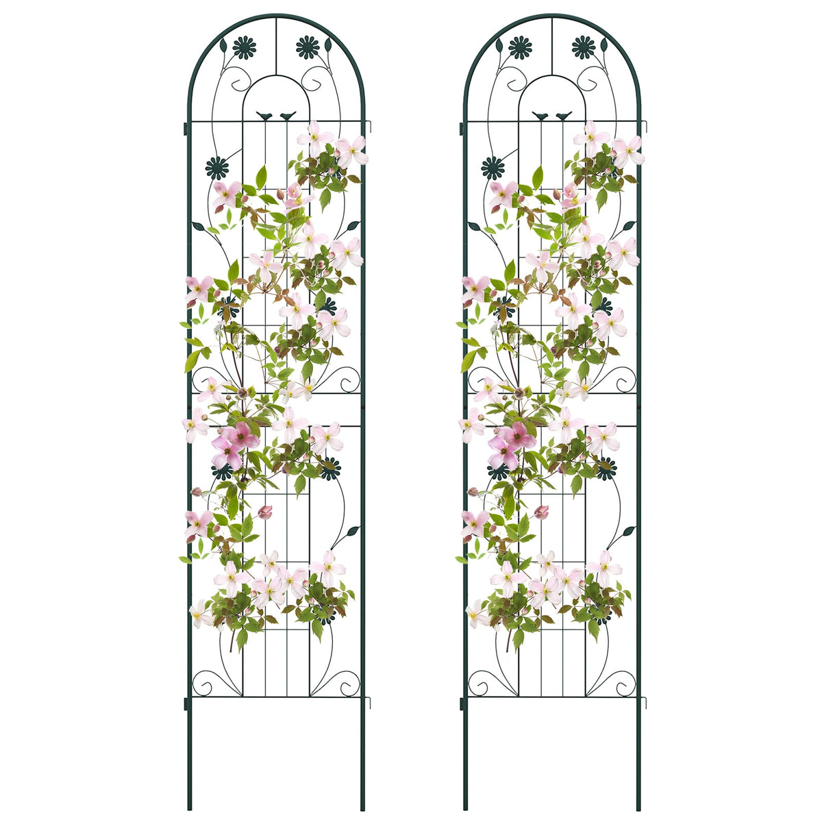 2 Pack 220 cm x 50 cm Metal Garden Trellis for Climbing Plants-Green