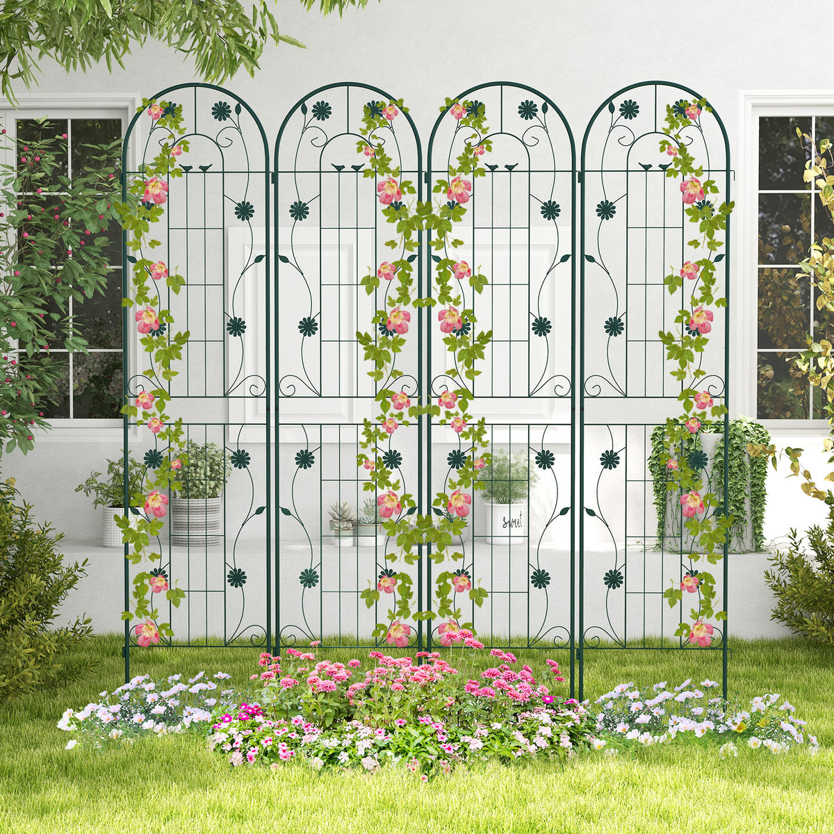 2 Pack 220 cm x 50 cm Metal Garden Trellis for Climbing Plants-Green