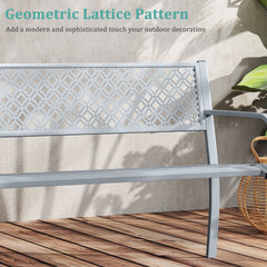 Metal Outdoor Garden Patio Bench with Geometric Lattice Backrest-Grey