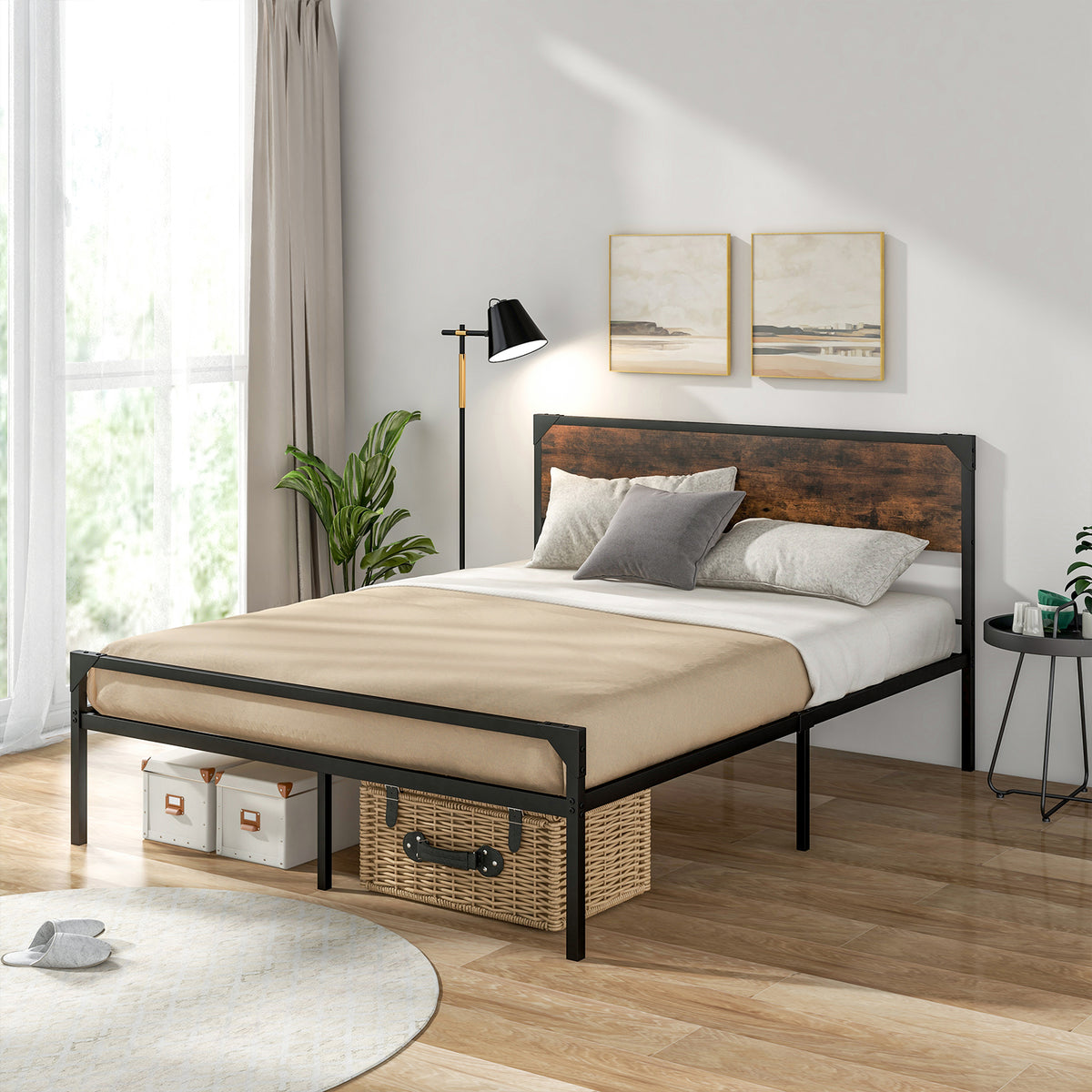 Metal Platform Bed with 9 Support Legs-King size