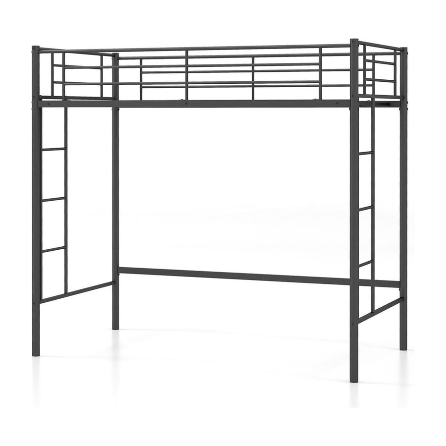 Metal Space-saving Loft Bed Frame with Full-length Safety Guardrail-Black