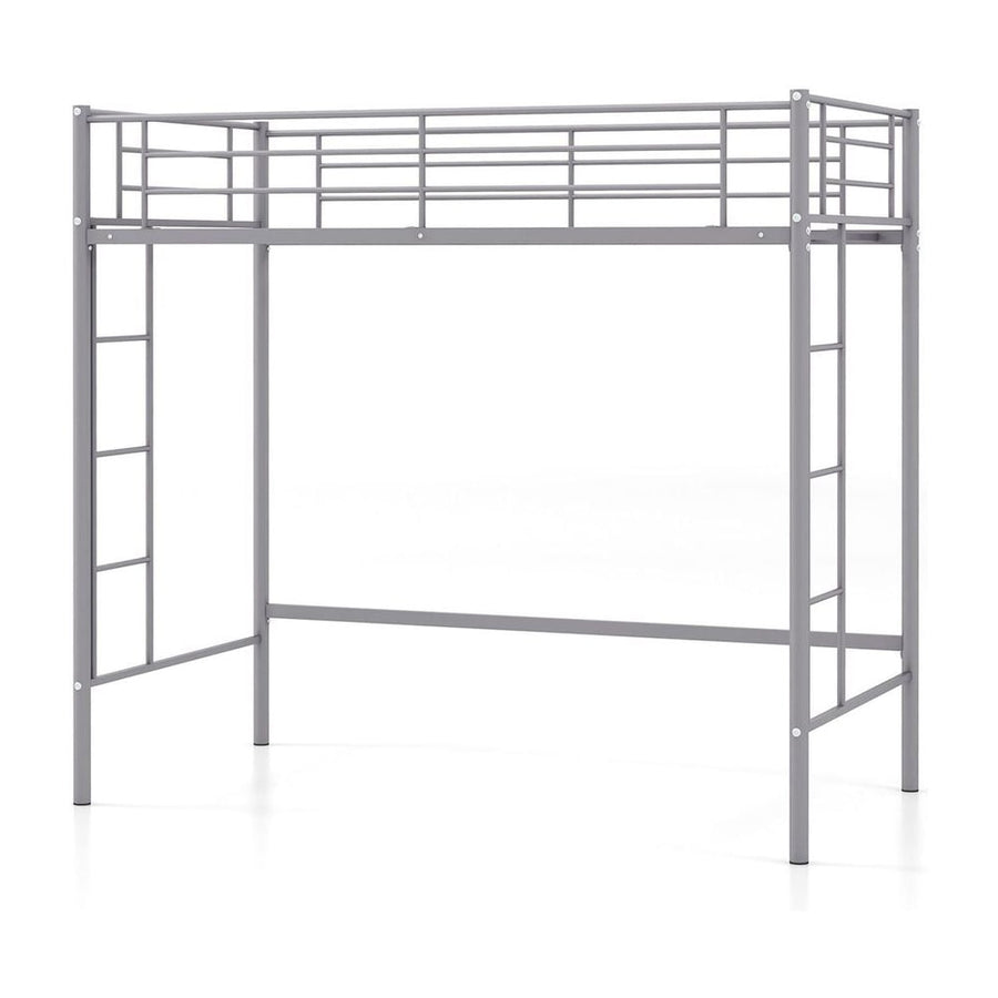Metal Space-saving Loft Bed Frame with Full-length Safety Guardrail-Silver
