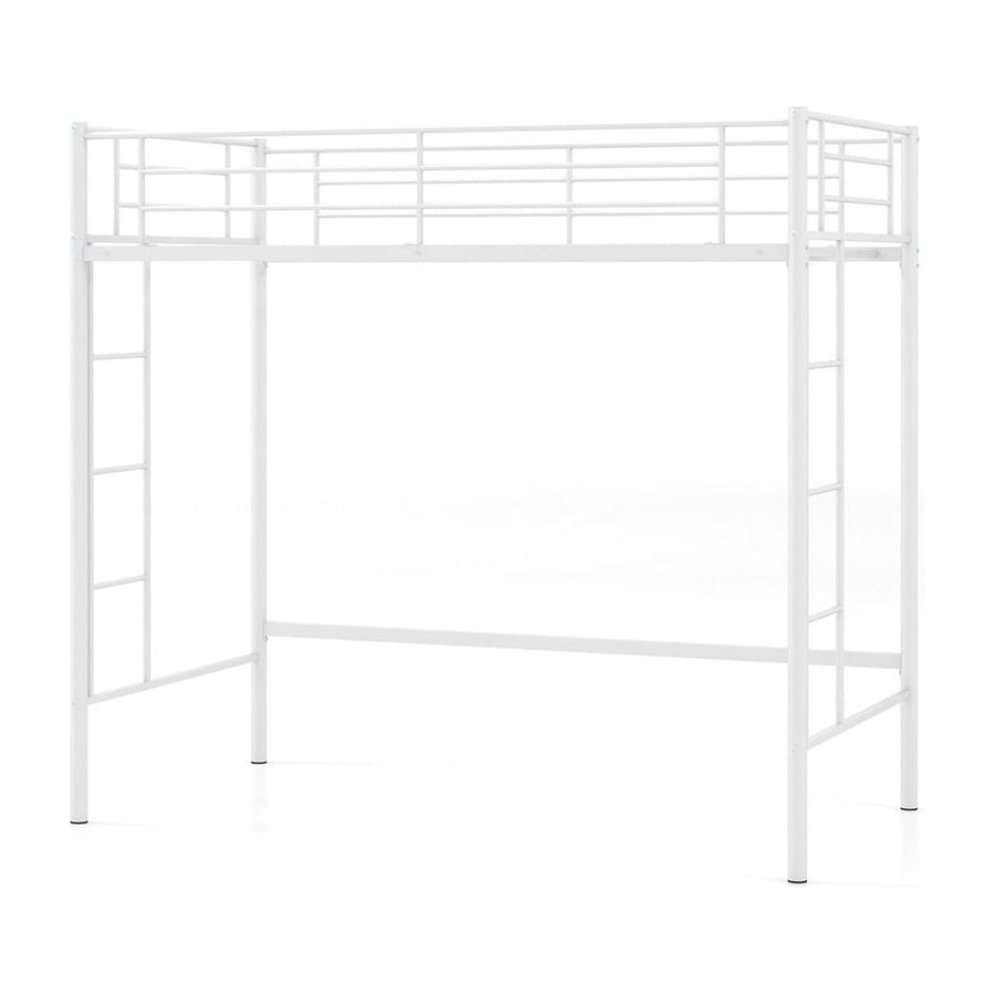 Metal Space-saving Loft Bed Frame with Full-length Safety Guardrail-White