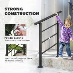 Outsunny Outdoor Handrail for Stairs, 0°-45° Adjustable Wrought Iron Exterior Handrail, Fit 1 to 3 Steps Stair Railing