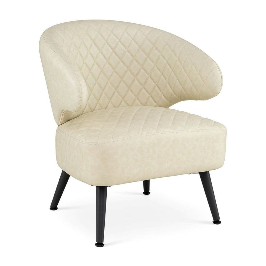 Mid Century Accent Chair Comfy PU Leather Upholstered Armchair-White