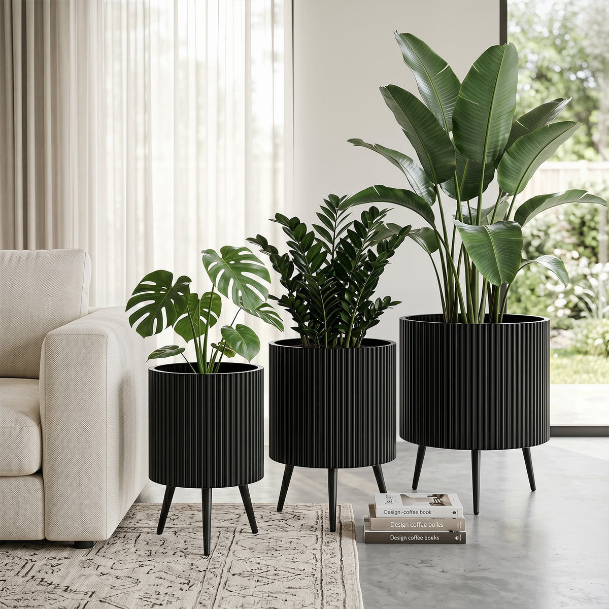 Mid-Century Modern Plant Pot with Built-in Drainage Holes and Stand-M