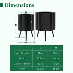 Mid-Century Modern Plant Pot with Built-in Drainage Holes and Stand-S