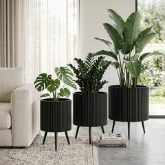 Mid-Century Modern Plant Pot with Built-in Drainage Holes and Stand-S