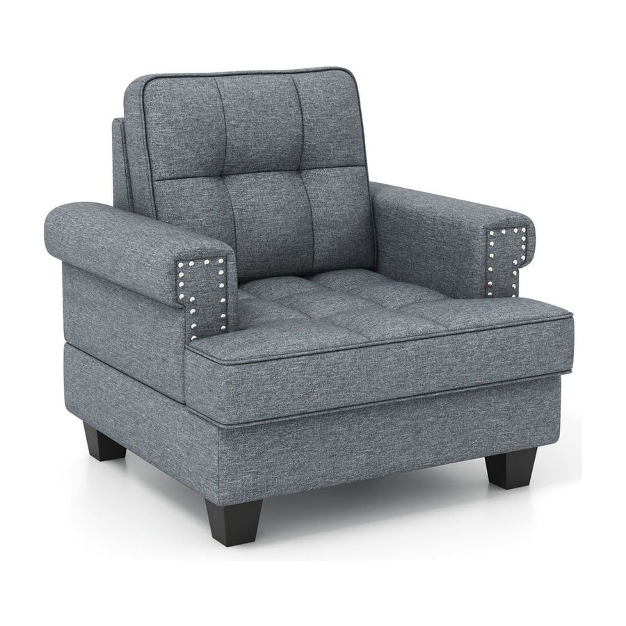 Mid-century Modern Accent Armchair Tufted Linen Club Chair with Extra Pillow-Gray