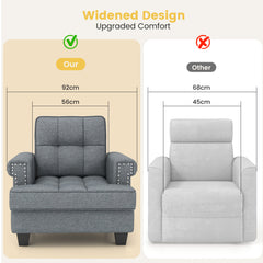 Mid-century Modern Accent Armchair Tufted Linen Club Chair with Extra Pillow-Gray