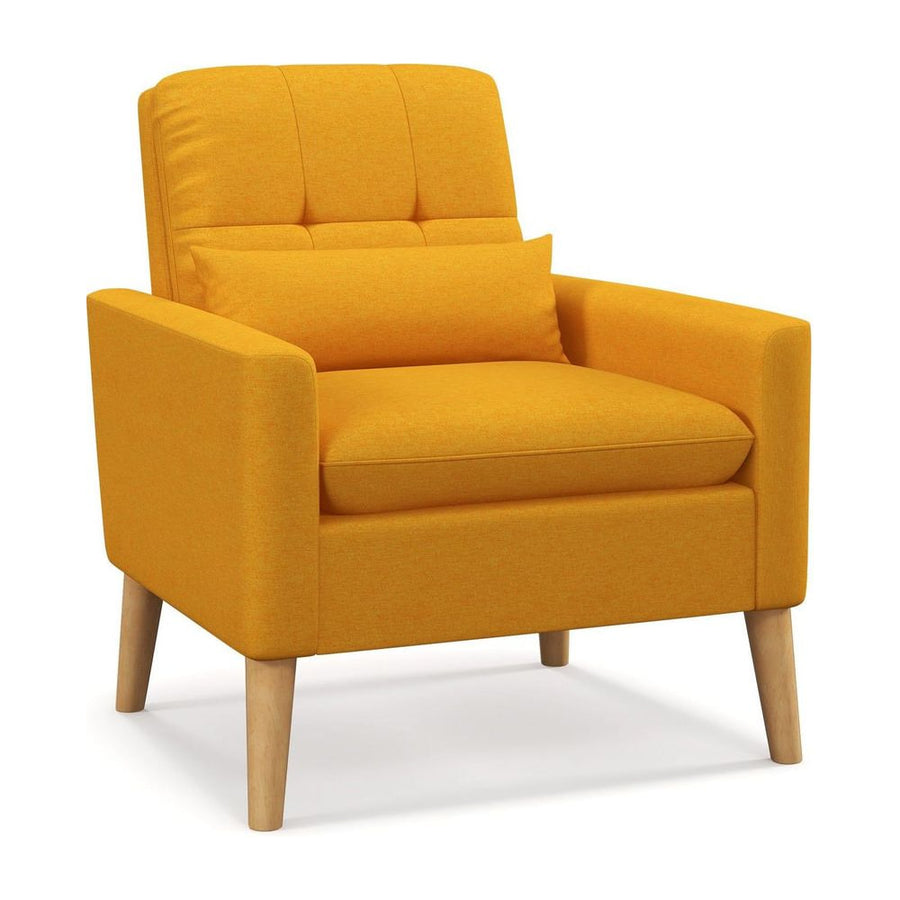 Mid-century Modern Accent Chair with Lumbar Pillow-Yellow
