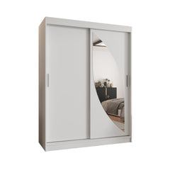 The white sliding door wardrobe with a curved mirror on a white background