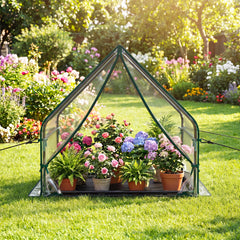 Mini Green House Metal Frame with Waterproof Bottom Mat and Wind Ropes-S