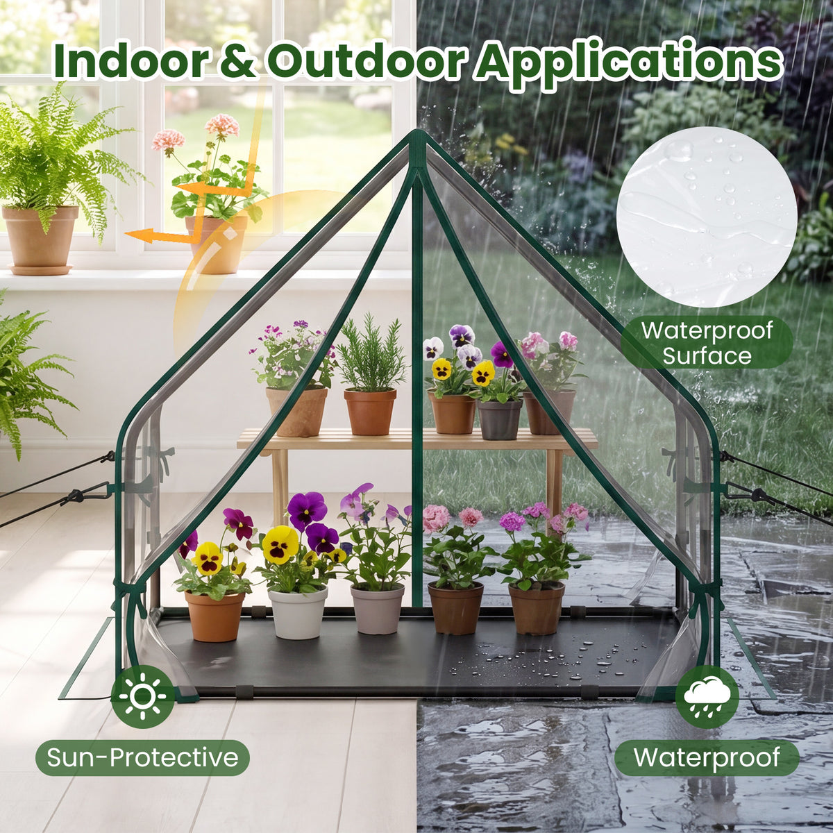 Mini Green House Metal Frame with Waterproof Bottom Mat and Wind Ropes-S