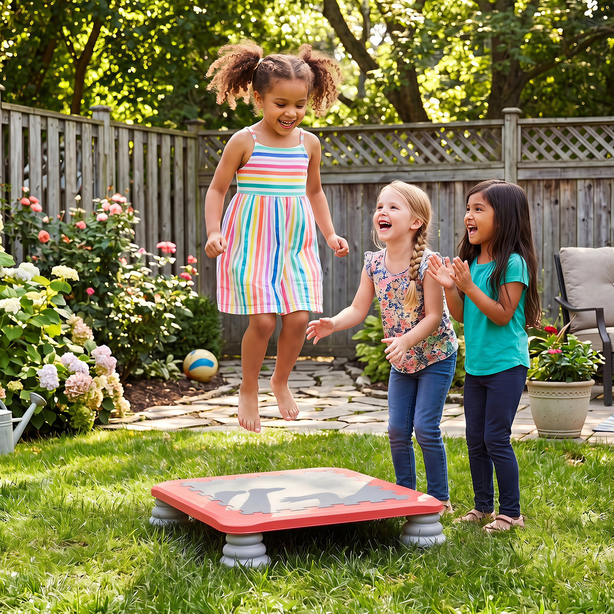 Mini Trampoline for Kids with Removable and Non-Slip Foot Pads-Red