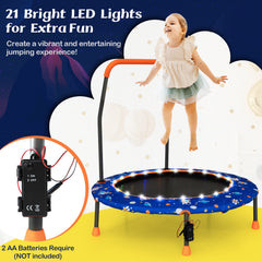 Mini Trampoline with LED Lights and Safety Handle for Children-Blue