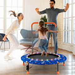Mini Trampoline with LED Lights and Safety Handle for Children-Blue