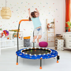 Mini Trampoline with LED Lights and Safety Handle for Children-Blue