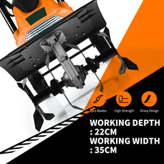 Mini Cultivator with Foldable Handle and Adjustable Wheels-Orange