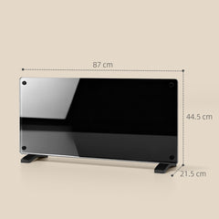 Dimensions diagram for the black smart control heater showing width, height and depth