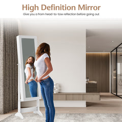 Mirrored Jewelry Armoire with Full-Length Mirror and 3 Tilting Angles-White
