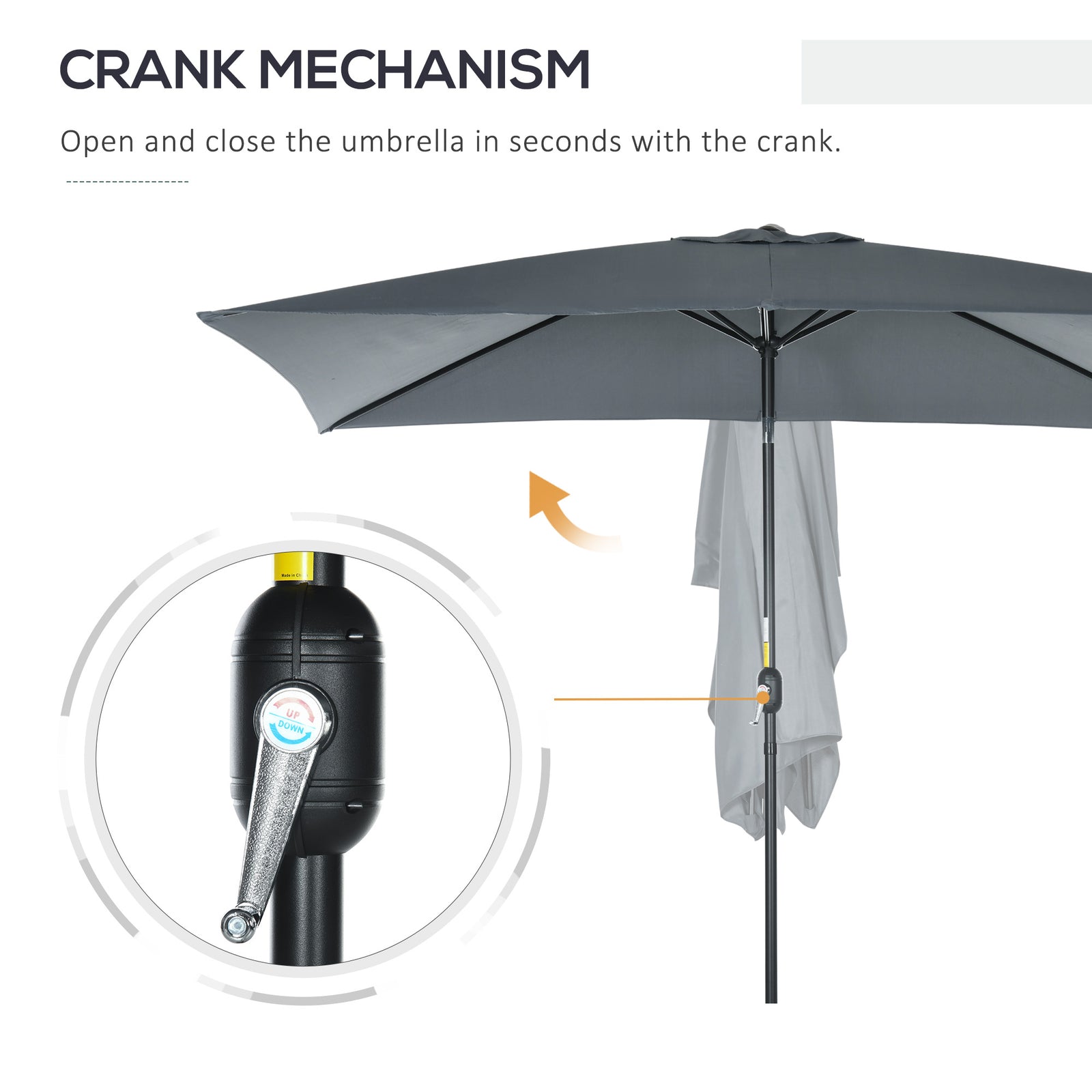 Outsunny 3x2m Garden Parasol Umbrella with Aluminium Pole, Tilt and Crank, Rectangular Outdoor Table Parasol Sun Shade for Patio, Dark Grey