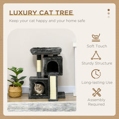 PawHut Cat Tree for Indoor Cats 81cm Cat Scratching Post Scratch Board Kitten Tower Climbing Frame, Black