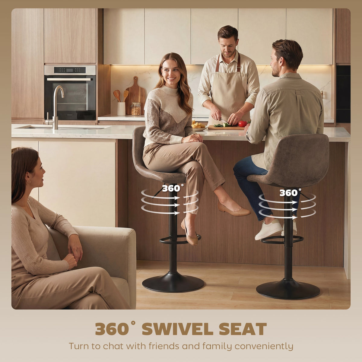 HOMCOM Bar Stools Set of 2, Modern Swivel Barstools with Footrest for Kitchen Island and Dining Room, Brown