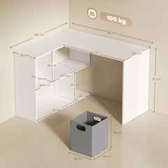 HOMCOM L Shaped Computer Desk, 110 x 100cm Reversible Corner Desk with Fabric Drawer and Storage Shelves, White